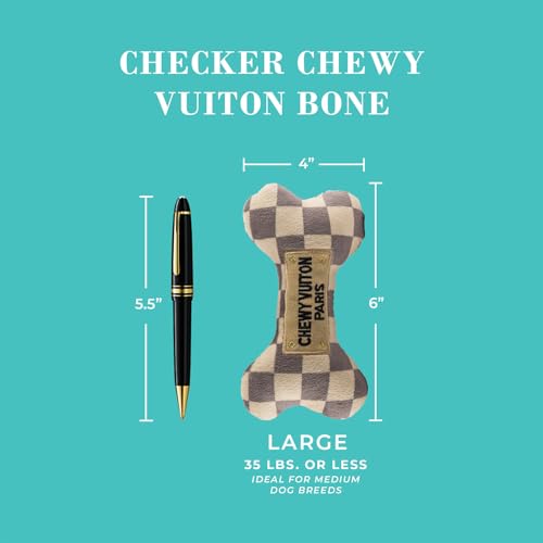 Haute Diggity Dog Chewy Vuiton Bone Ball & Handbag Plush Squeaky Dog Toys, Soft Durable Designer-Inspired Stuffed Puppy Chew Toys for Small & Medium Dogs, Machine-Washable (Tan Checker) One Size 3 Pcs - color: Checker Chewy Brown Trio, size: One Size
