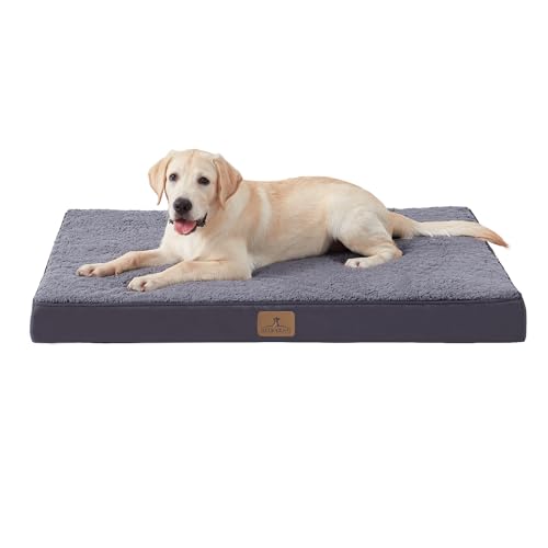 Bedfolks Orthopedic Dog Bed for Extra Large Dogs - Egg Foam Dog Crate Bed with Removable Waterproof Cover, Pet Bed Mat Suitable for Dogs and Pets Up to 100 lbs (44 x 32 x 3.5 inches, Dark Grey) - color: Dark Grey, size: 44.0"L x 32.0"W x 3.5"Th