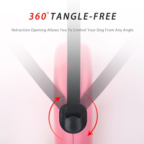 enrgticdg 16Ft Retractable Dog Leash,Light Weight Leash for Small to Medium Dogs/Cats Up to 50lbs,Stainless Steel Spring Strong Nylon Tape, Tangle Free, One-Handed Brake.(Pink-Black) - color: Pink-Black