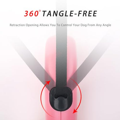 enrgticdg 16Ft Retractable Dog Leash,Light Weight Leash for Small to Medium Dogs/Cats Up to 50lbs,Stainless Steel Spring Strong Nylon Tape, Tangle Free, One-Handed Brake.(Pink-Black) - color: Pink-Black