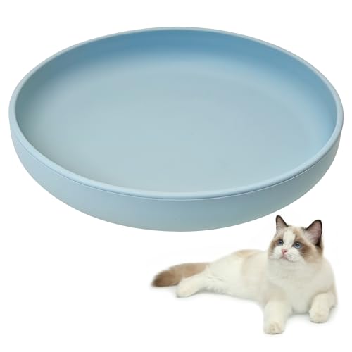 Silicone Cat Bowl Non-Slip Cat Food Plate Flat Dog Bowls with Suction Cup Shallow Puppy Food and Water Dish for Small and Medium Pets (Gray-Blue) - color: 1 Pcs - (Gray-Blue)