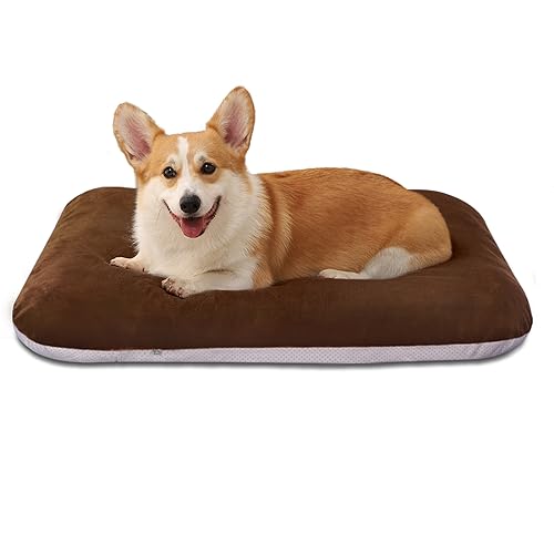 Super Soft Large Dog Bed Pad Mat Orthopedic Pet Beds 30 Inch Washable Anti Slip Dog Sleeping Mattress with Removable Cover, Dark Brown M - color: Dark Brown, size: 32.0"L x 24.0"W x 3.0"Th