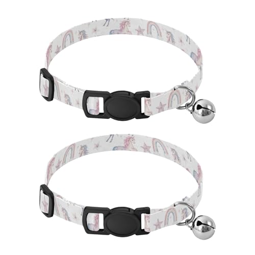 Unicorns Pastel Stars Rainbows Kitten Collars 2 Pack Soft Polyester Pet Collar Adjustable 10.6 to 17.1 Inches - color: Unicorns Pastel Stars Rainbows