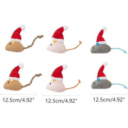 6 Packs Catnip Toys Interactive Toy Christmas Hat Costume Plush Mouse Shaped Cat Toys - size: 6 Bent hat Christmas mice