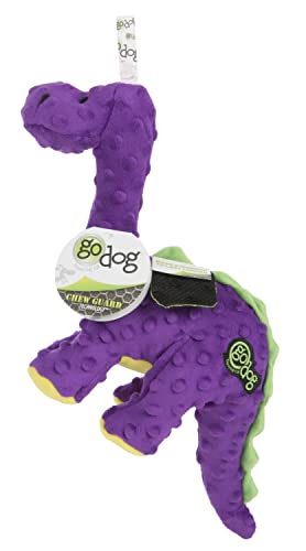 goDog Dinos Bruto Squeaky Plush Dog Toy, Chew Guard Technology - Purple, Large - color: Dinos Bruto (Purple), size: Large