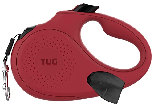 TUG Oval 360° Tangle-Free Retractable Dog Leash with Integrated Waste Bag Dispenser (Large, Red) - color: Red, size: Large