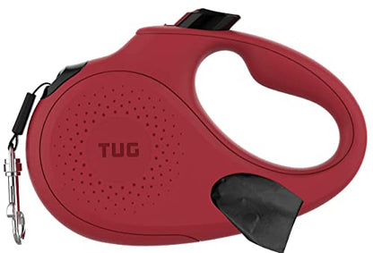 TUG Oval 360° Tangle-Free Retractable Dog Leash with Integrated Waste Bag Dispenser (Medium, Red) - color: Red, size: Medium