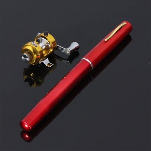 G Ganen 38inch Mini Portable Pocket Aluminum Alloy Fishing Rod Pen Great Gift - color: Red-B