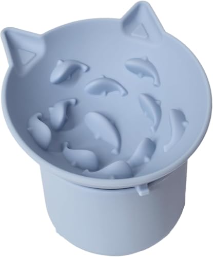 Elevated Cat Bowl, Silicone Pet Bowls for Food and Water, Wide Shallow Kitten Food Dish, Whisker Fatigue, Lead & Cadmium Free, Great Height for Cat (Sky Blue) - color: Sky Blue