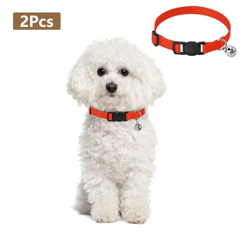 Scarlet Dog Bell Collar 2 Pack Cat Collar Adjustable 10.6 to 17.1 Inches - color: Scarlet