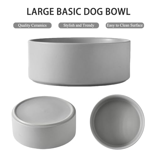 8'' Ceramic Raised Dog Bowl - 70Oz Dog Food & Water Bowl with Elevated Non-Slip Bamboo Stand, Dishwasher & Microwave Safe, Anti Vomiting Heavy Duty Pet Bowl for Medium and Large Dogs, Grey - color: 1 x Bowl + Stand - Grey, size: 8 inch
