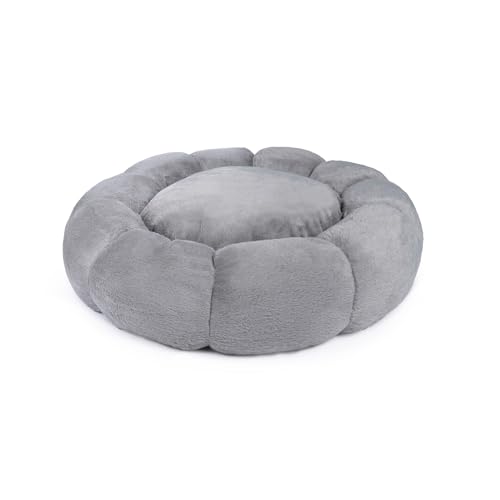 Sherry Kline Pets “Daisy Round” Donut Shape Calming Bed for Dogs and Cats, from Soft Faux Fur, Available in 4 Sizes, Machine Washable - color: Grey, size: Large