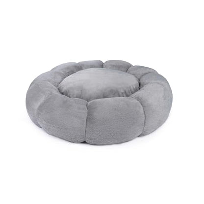 Sherry Kline Pets “Daisy Round” Donut Shape Calming Bed for Dogs and Cats, from Soft Faux Fur, Available in 4 Sizes, Machine Washable - color: Grey, size: Medium