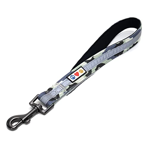 Pawtitas Short Reflective Dog Leash with Padded Handle for Heavy Duty Training Medium Large and Extra Large Dogs | Nylon Dog Lead with Webbing Highly Reflective Stripe - Camouflage Grey Leash - color: Grey Camo, size: Padded 1 Ft Leash