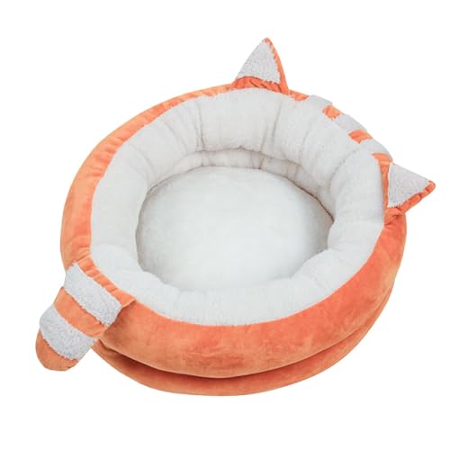 Ultra-Plush Donut-Shaped Cat Bed with Washable Cushion - Cozy Thermal Pet Sleeping Bag for Cats & Small Dogs, Indoor Winter Warmth, Anxiety-Relief Design(Orange) - color: Orange