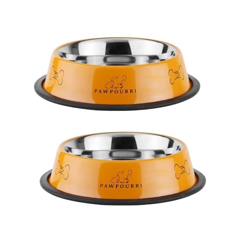Stainless Steel Dog Bowl Pack of 2, Food & Water Bowl for Dogs, Durable Dog Feeding Bowl, Bowls for Small Dogs, Easy to Clean, Anti-Skid Pet Bowl - 16 oz (Orange) - color: Orange
