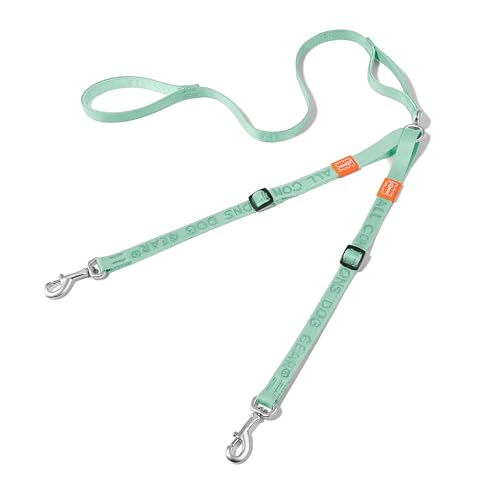 Double Dog Leash, No Tangle 360° Swivel, Adjustable Two Padded Handles, Double Clip Dog Leash Coupler Splitter Breeds (Mint Green, 4/5'' x 4.8 FT, Ultralight) - color: MintGreen, size: Pro M/L Handle