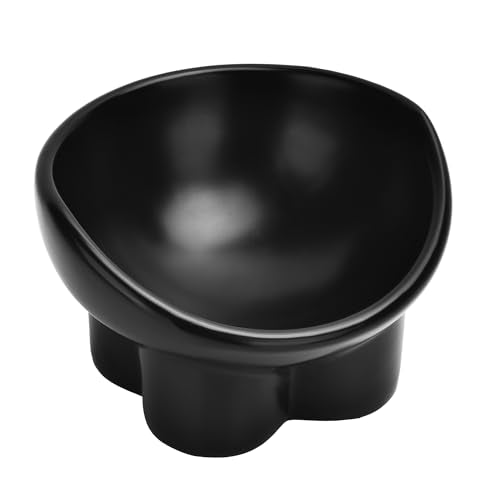 Ceramic Raised Cat Bowl,Elevated Tilted Anti Vomit Cat Bowls for Indoor Cats Whisker Friendly Pet Feeder for Food and Water,Cute Tilted Dish for Flat Faced Cats,Puppies - color: Black