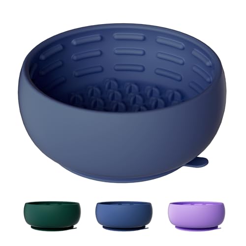 Deep Blue Lick Mat for Dogs & Cats - Anxiety Relief Slow Feeder Dog Bowl with Strong Suction - BPA-Free Silicone Puzzle Feeder for Calming, Enrichment & Stress-Free Grooming(Only for Small Dogs) - color: Deep Blue