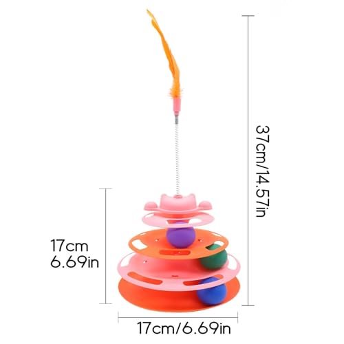 Cat Ball Track Toys, Creative Feather Toy, consisting of 3 Balls and a Feather Stick, Tower-Shaped cat Intelligence Toy, Suitable for Chasing Games with Kittens. (Green) - color: Green