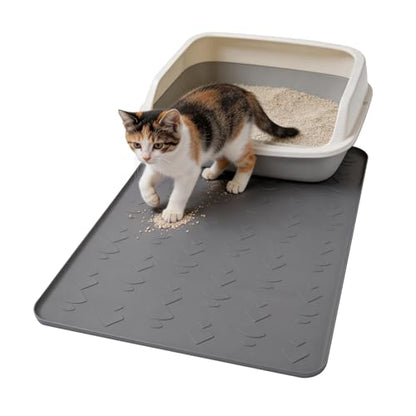 Large Cat Litter Mat, 34" x 22" Cat Litter Box Mat, Silicone Litter Trapping Mat, Soft on Kitty Paws & Easy to Clean for Floor, Waterproof/Urineproof Litter Pad for Indoor Cats - size: 34" × 22"