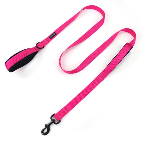 Wagtime Club Double Handle Dog Leash, 6ft Long Heavy Duty Dog Leash with Paded Traffic Handles for Extral Control and Training, Dual Handles Leads, Large Medium Small Dogs (Lively Pink) - color: Lively Pink