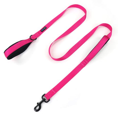 Wagtime Club Double Handle Dog Leash, 6ft Long Heavy Duty Dog Leash with Paded Traffic Handles for Extral Control and Training, Dual Handles Leads, Large Medium Small Dogs (Lively Pink) - color: Lively Pink
