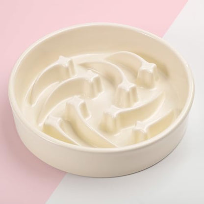 8.26 in Milk White Dog Bowl Slow Feeder Ceramic for Medium and Large Breed,Elevated/Raised Slow Feeding Dog Food Water Dish Heavy Weighted,Puzzle Eating Bowl Modern Maze Meteor - color: Upgraded Milk White Slow Feeder Elevated