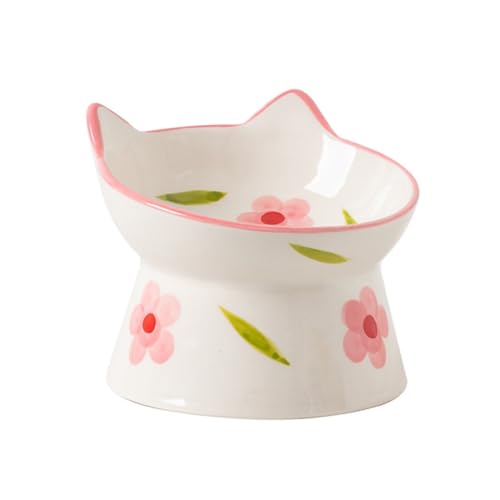 Ceramic Raised Cat Bowls, Anti Vomiting and Protect Pets' Spines for Indoor Cats Whisker Friendly Pet Feeder for Cats Puppies (Pink) - color: Pink