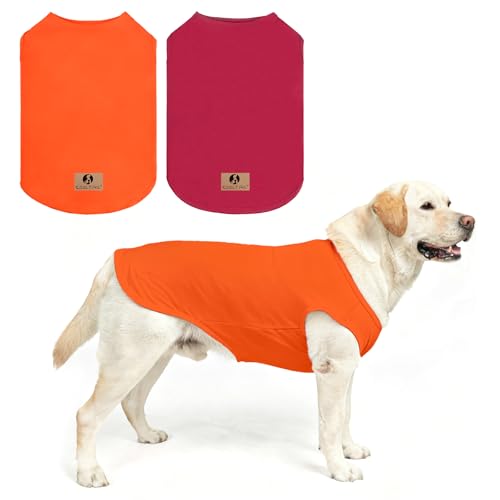 KOOLTAIL Large Dog Clothes for Boy Girl, 2 Pack Cotton Summer Dog T Shirts UV & Insect Protection for Outdoor Camping, Anti-Hair Loss Breathable Sleeveless Pet Vest Tank Tops Apparel,Orange&Red,XXXL - color: Orange&Red, size: XXX-Large(Chest 31", Back 25"