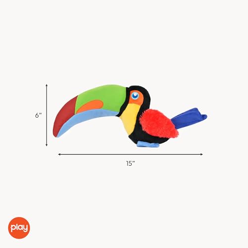 P.L.A.Y. Cute Dog Toys - Fetching Flock, Bird Themed Durable Plush Squeaker Chew Toy for Puppies & Small, Medium, Large Dogs - Machine Washable, Recycled Materials (Tito the Toucan)