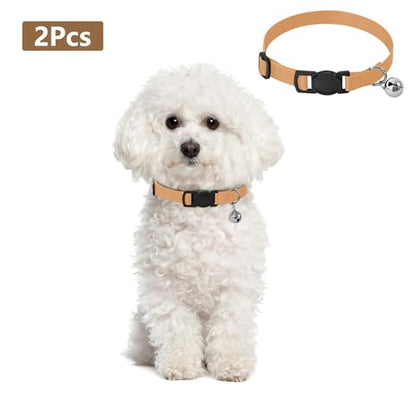 Sand Brown Cat Neck Collar, 2 Pack Small Dog Collar with Bell - color: Sand Brown