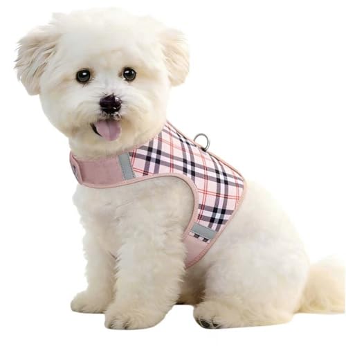 Dog Harness for Small Sized Dog,Hook-and-Loop Easy On/Off, Reflective Adjustable Soft Mesh Vest for Puppy (Checkered Beige,XXS) - color: Checkered Beige, size: XXS(Neck:7.8-9.8",Chest:9.4-12.5")