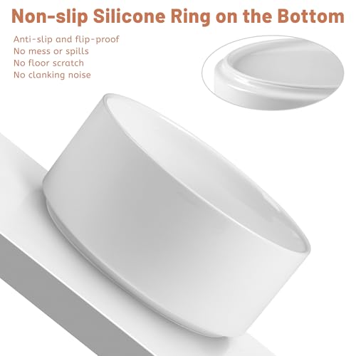 Non Slip Dog Bowls, Heavy Ceramic Dog Food and Water Bowl with Silicone Base, Pet Feeding Bowl for Puppies, Small and Medium Dogs (Glossy White, 6 Inches) - color: Glossy White, size: 6 Inches