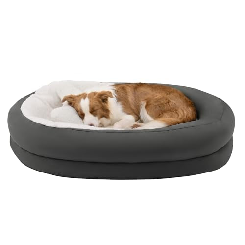 Medium Dog Bed with Bolster, Medium Dog Bed for Medium Dogs, Dog Bed Washable with High-Density Foam Base, Washable Zippered Cover, Non-Slip Bottom, M - size: 35.4"L x 24.8"W x 6.7"Th