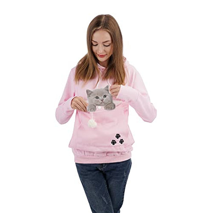 Unisex Big Pouch Hoodie Long Sleeve Fleece Pet Dog Holder Carrier Pullover Sweatshirt… - color: Pink, size: XX-Large