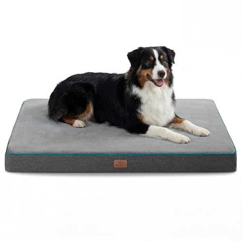 Bedsure Memory Foam Dog Crate Bed for Extra Large Dogs - XL Orthopedic Pet Beds with Removable Washable Cover and Nonskid Bottom - Plush Flannel Fleece Top Pet Mat, Grey - color: Grey, size: 41"L x 29"W x 3.5"Th