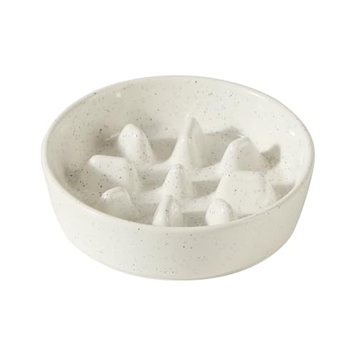 Havniva 0.9 Cup Slow Feeder Dog Bowls, 6.1” Ceramic Dog Slow Feeding Bowls for Small Dogs Puzzle Dog Food Bowls for Fast Eater, Pet Slow Feeding Dish Non-Slip & Anti-Choking - color: 1 x Vanilla White - C, size: S- 6.1inch / 0.9 Cups