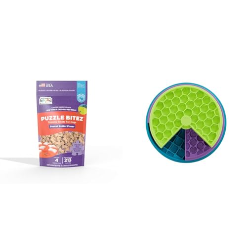 Outward Hound Nina Ottosson Lickin' Layers Puzzle Feeder & Puzzle Bitez Peanut Butter Training Treats - Level 2 Interactive Dog Game & Low-Calorie Soft Treats Bundle