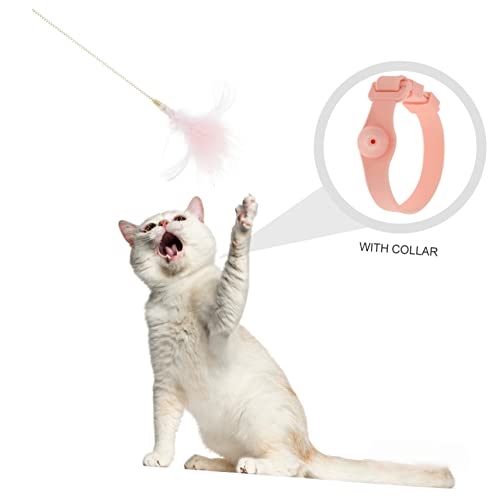 POPETPOP Cat Toy Feather Teaser Rod with Collar Kitten Teaser Toy for Indoor Play Exercise