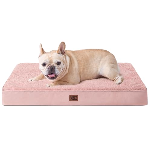 EHEYCIGA Orthopedic Medium Dog Beds for Small Dogs with Removable Washable Cover for Crate, Pink, 30x20 - color: Pink, size: 30*20*3.5 Inches
