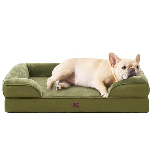 EHEYCIGA Orthopedic Dog Bed for Small Dogs, Waterproof Memory Foam Small Pet Beds with Sides, Non-Slip Bottom and Egg-Crate Foam Medium Dog Couch Bed with Washable Removable Cover, Olive Green - color: Olive Green, size: 24.0"l X 18.0"w X 6.0"th