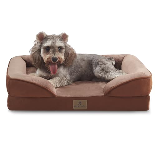 Bedfolks Orthopedic Dog Bed Extra Small, Waterproof Dog Sofa Bed for Small Dogs & Cats, Egg Foam Pet Couch Bed with Removable Washable Cover and Nonslip Bottom, Brown - color: Brown, size: 20.0"L x 15.0"W x 6.0"Th