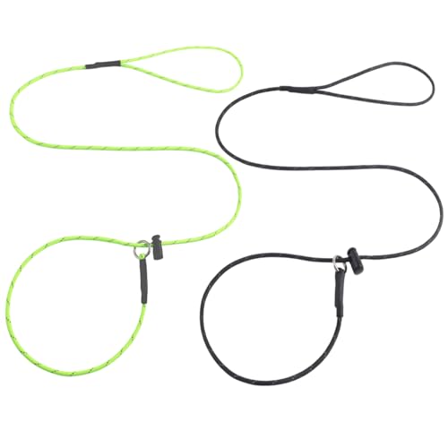 Dog Slip Lead Puppy Training Leash 5/32 Inch Thin Reflective Paracord Leads with 12-Core Strength, 1000lb Pull Force Set of 2 for Small & Medium Dogs(Black & Neon Green, 5 FT) - color: Black & Neon Green, size: 5 FT