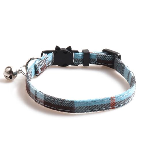 Cat Collar Breakaway with Bell and Bow Tie, Plaid Design Adjustable Safety Kitty Kitten Collars(6.8''-10.8'') (Lake) - color: Lake