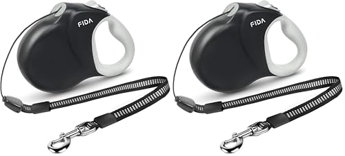 Fida Upgraded Retractable Dog Leash 30ft, Heavy Duty Pet Walking Leash for Medium/Large Breed up to 110 lbs, 360° Tangle-Free Long Retract Dog Lead, Soft Grip, One-Hand Brake, Black (Pack of 2) - color: Black, size: Large（30ft） (Pack of 2)