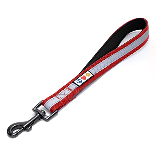 Pawtitas Short Reflective Dog Leash Amazing Comfort with Padded Handle for Heavy Duty Training Medium Large and Extra Large Dogs | Nylon Dog Lead with Webbing Highly Reflective Stripe - Red Leash - color: Red, size: Padded 1 Ft Leash