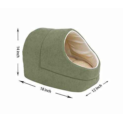 4 in 1 Self Warming Burrow Cat Bed, Pet Hideway Sleeping Cuddle Cave (Sage Green-2) - color: Sage Green-2