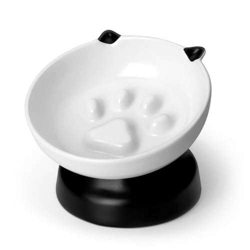 vancasso Slow Feeder Cat Bowls, Ceramic Elevated Slow Feeder Cat Bowls, Raised Food Bowl for Wet Food (Black) - color: Black