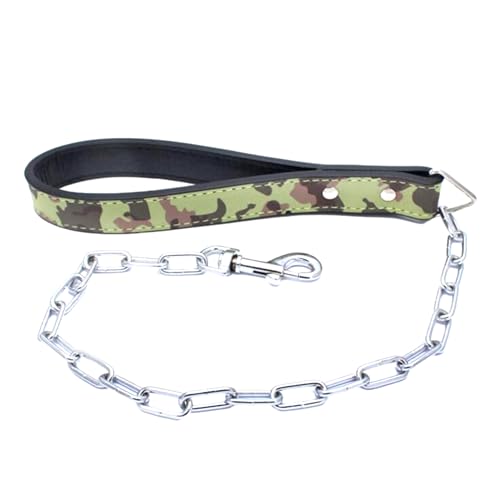 28 inch Length Heavy Duty Dog Chain Lead Leash Leather Handle for Large & Medium Size Dogs Walking,Traffic Training and Traveling (Camouflage) - color: Camouflage